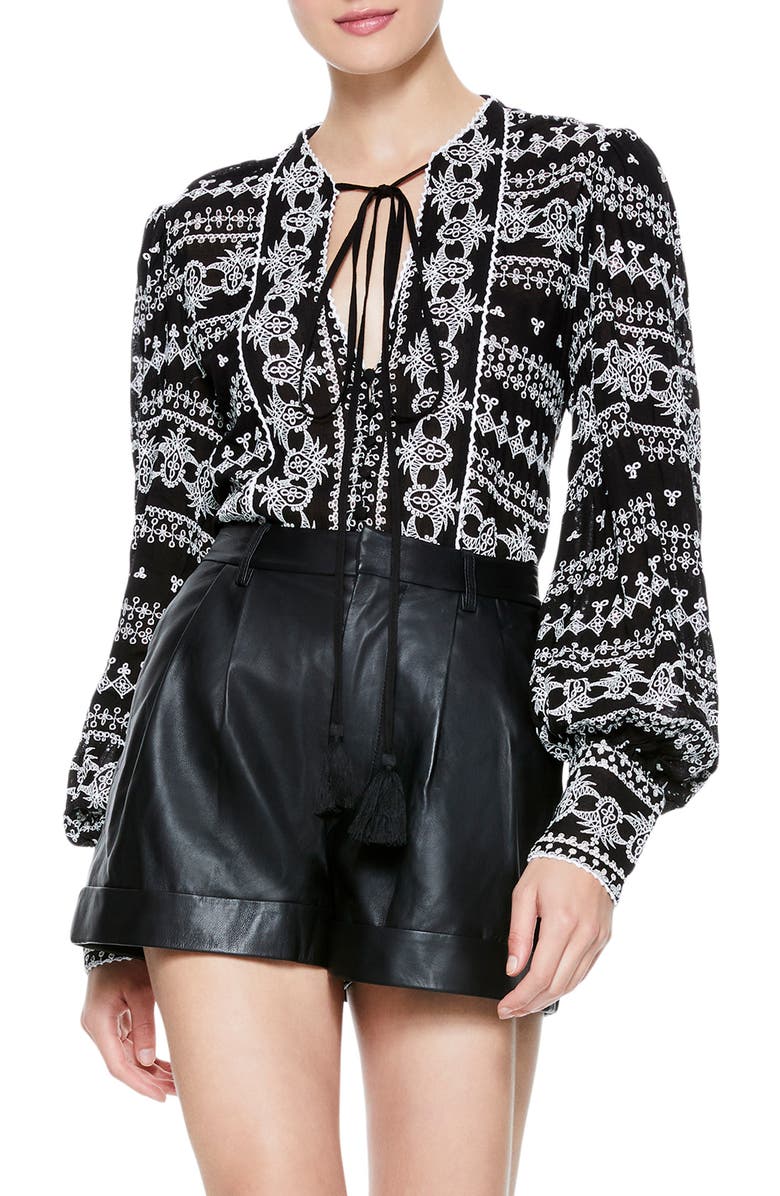 Alice + Olivia Ona Embroidered Tunic Top, Main, color,