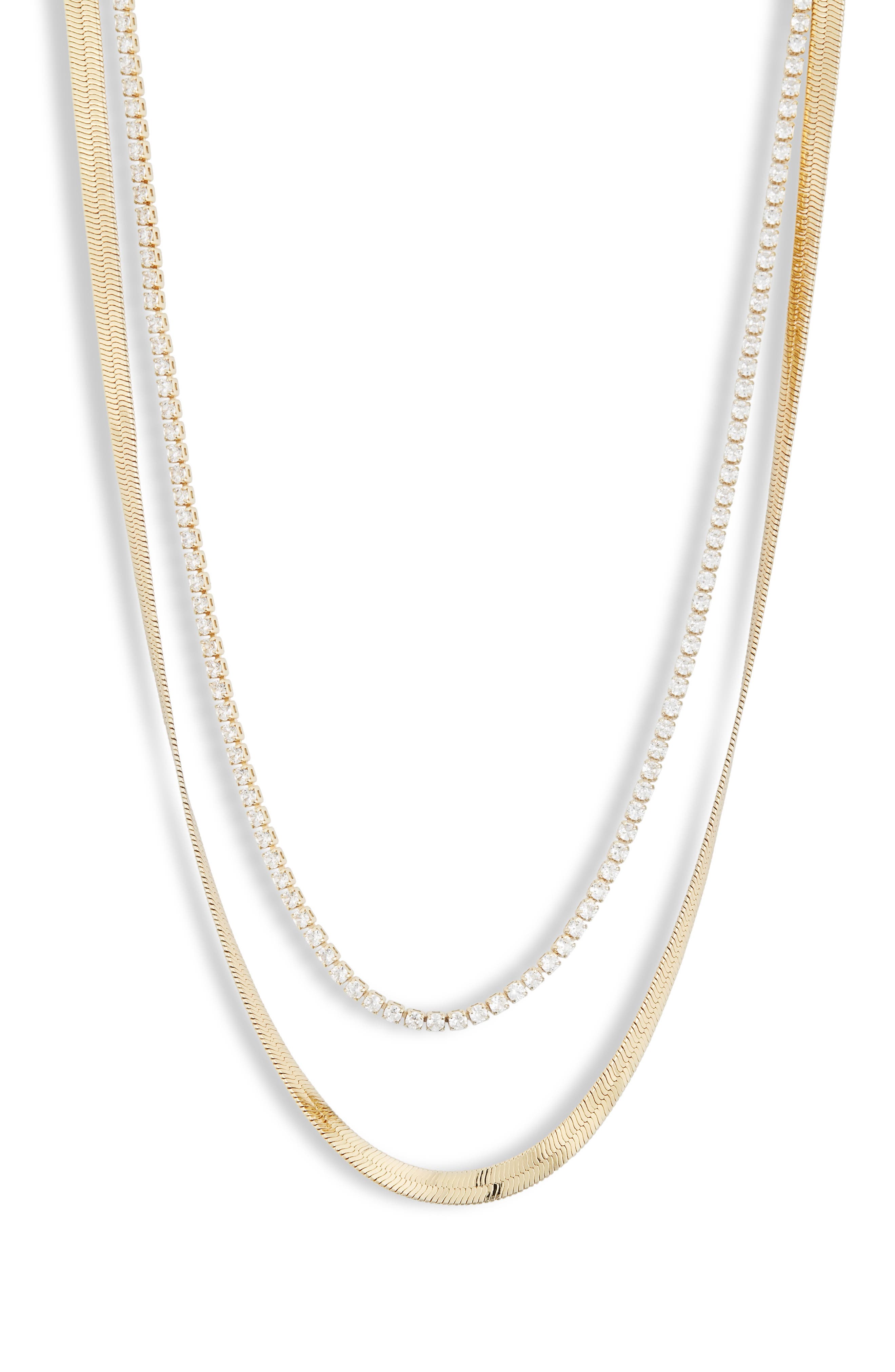 NORDSTROM RACK Cubic Zirconia & Herringbone Layered Necklace ...