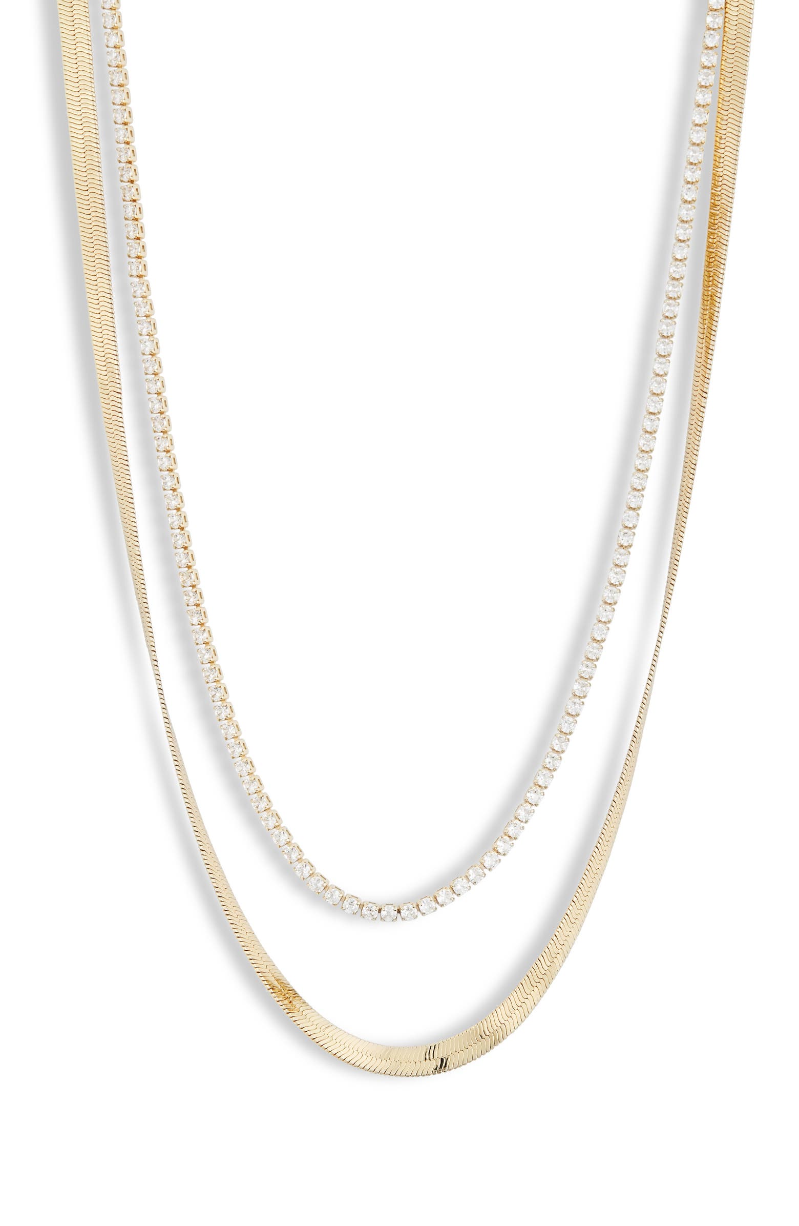NORDSTROM RACK Cubic Zirconia & Herringbone Layered Necklace ...