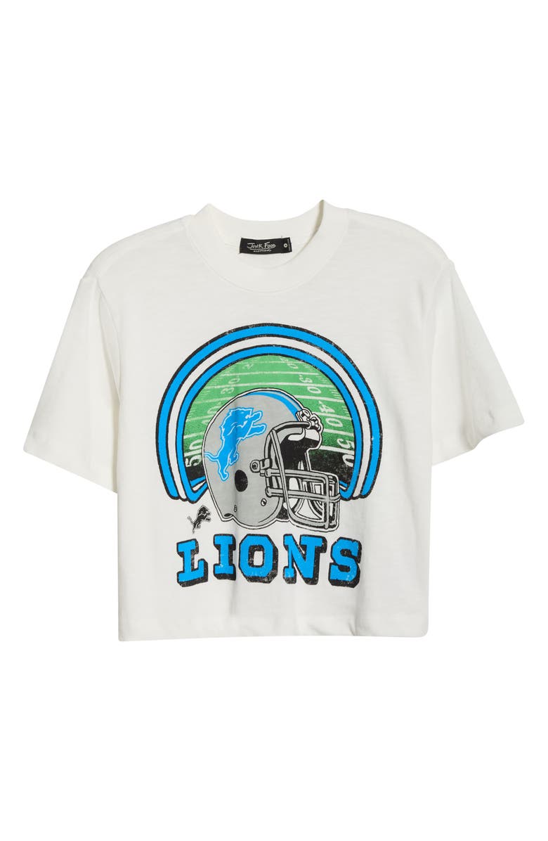 Junk Food Game Time NFL Detroit Lions Crop Distressed Graphic T-Shirt, Alternate, color, Vintage White