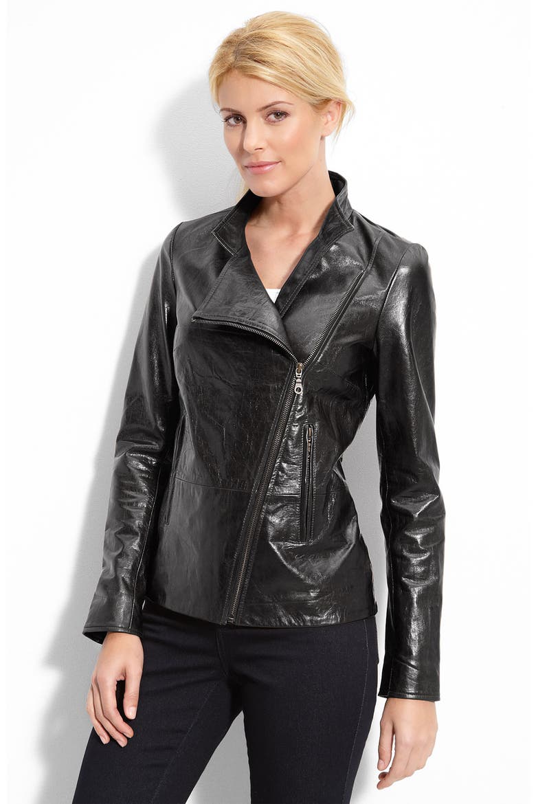 Leather Motorcycle Jacket, Main, color, BLACK