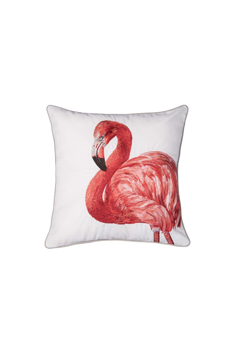 Flamazing Views Tropical Flamingo Embroidered Throw Pillow, 20" x 20" - Left, Main, color, Pink