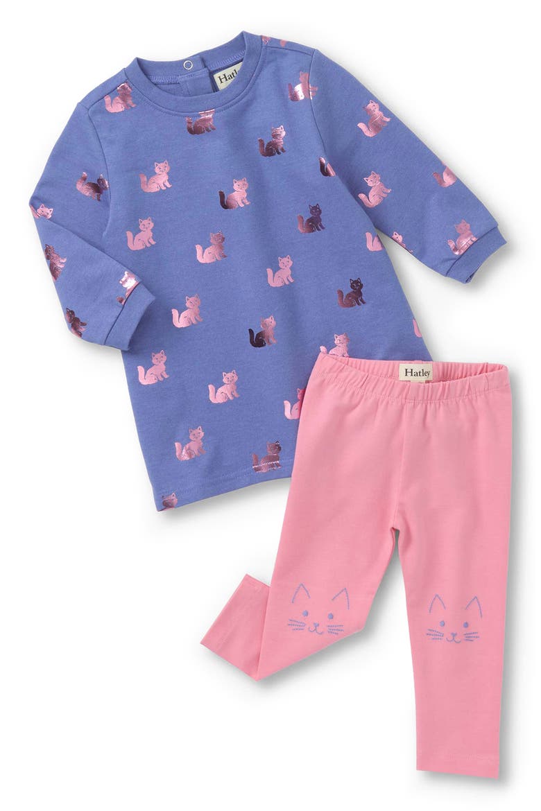 Little Kitties Dress & Leggings Set, Main, color, PURPLE