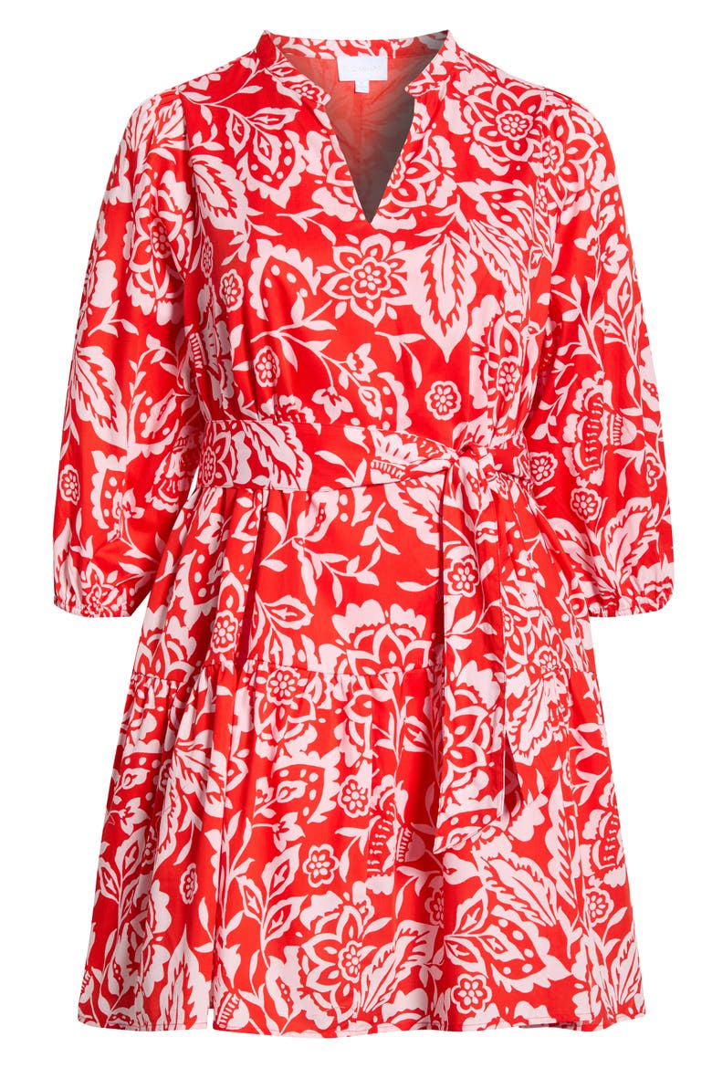 Hazen Floral Leola Shift Cotton Minidress, Alternate, color, RED-MULTI