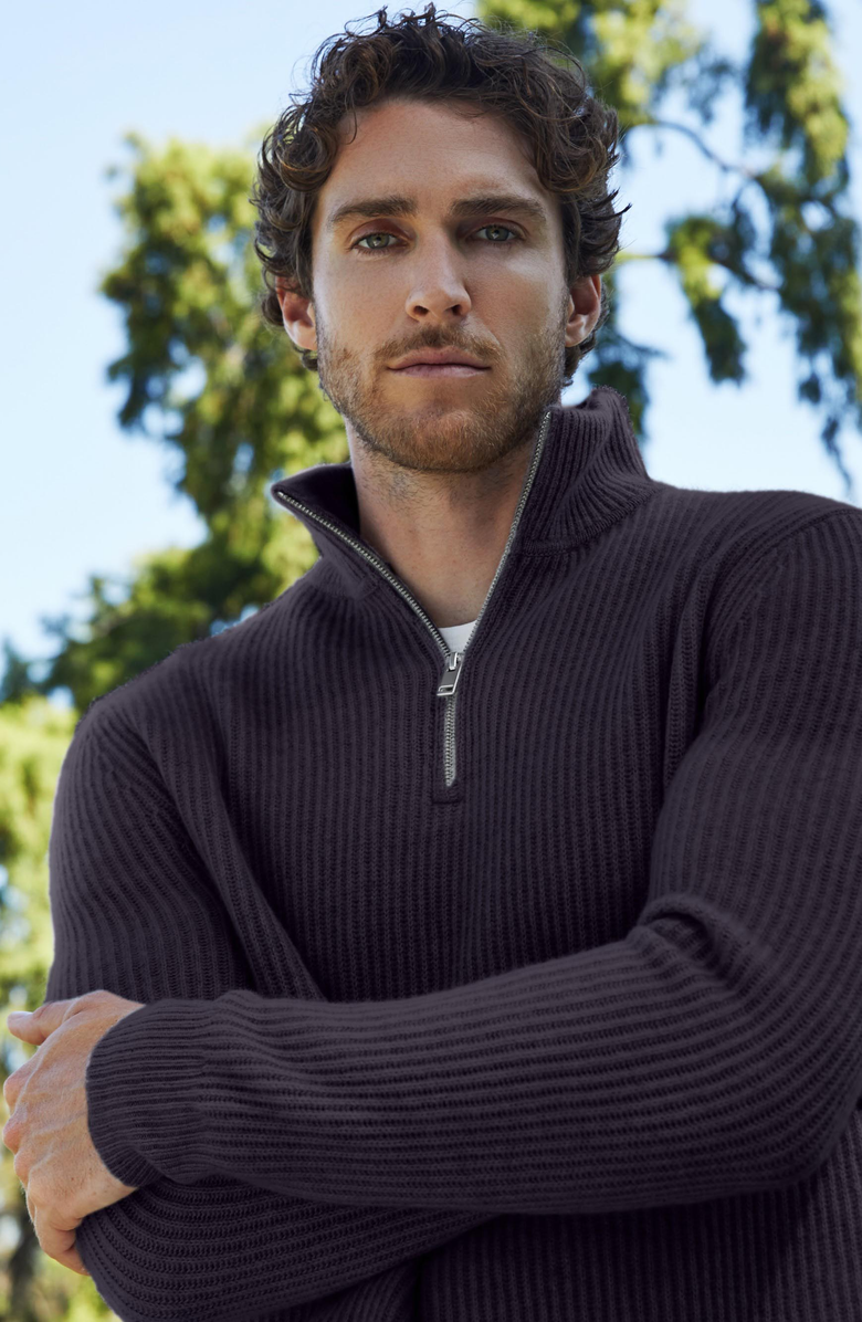 Italic Shane Chunky Cashmere Quarter Zip Pullover, Alternate, color, Navy