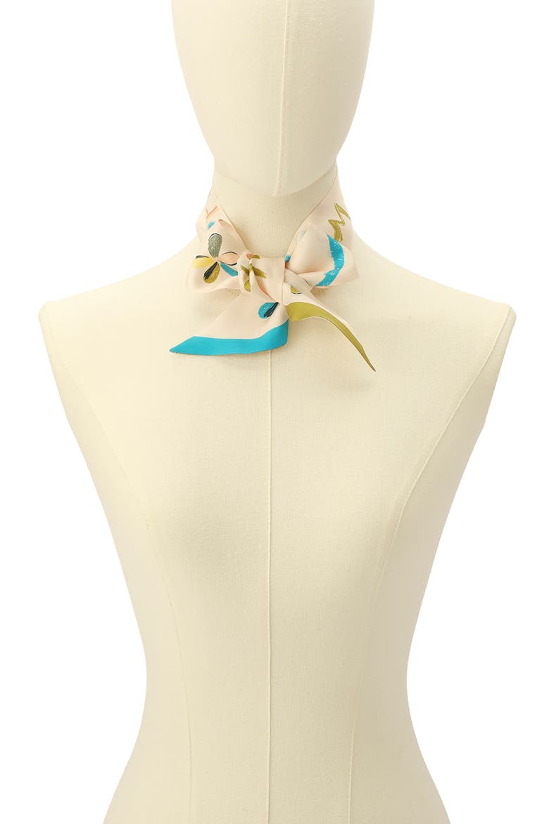 scribble silk skinny scarf, Alternate, color, BEIGE MULTI