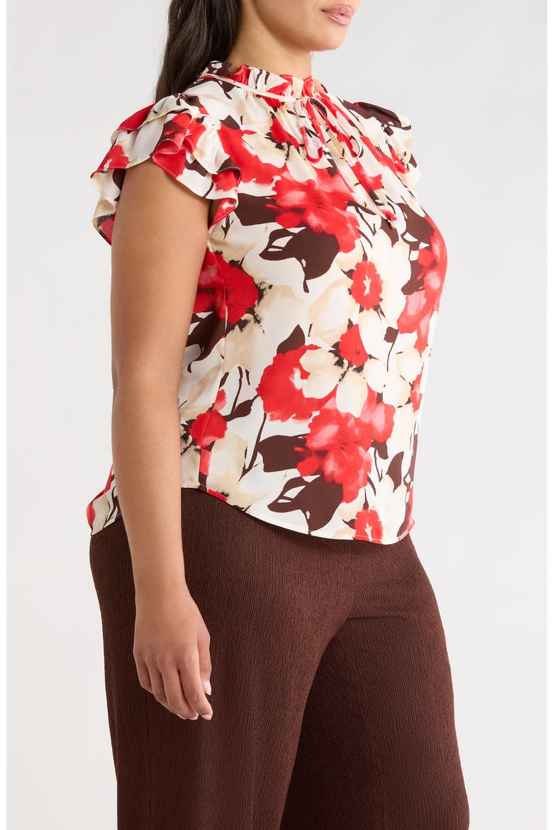 Ruffle Tie Neck Top, Alternate, color, WHITE DOVE MULTI