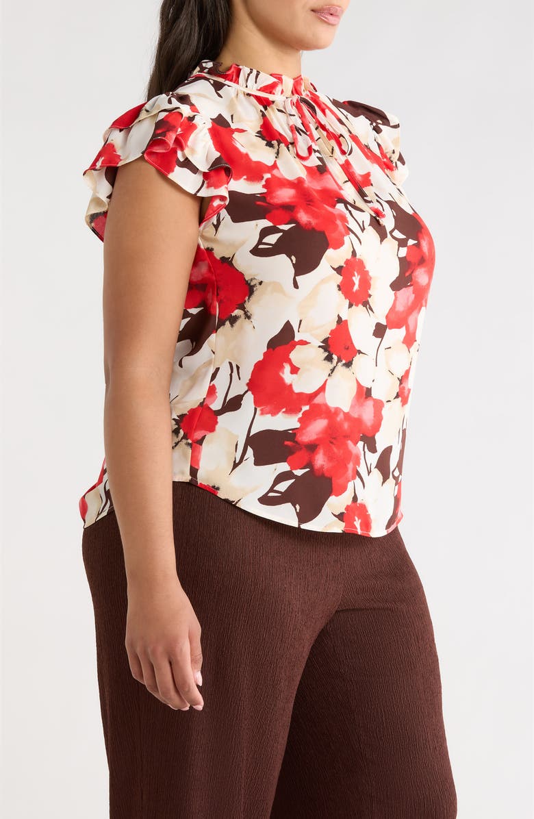 Anne Klein Ruffle Tie Neck Top, Alternate, color, White Dove Multi