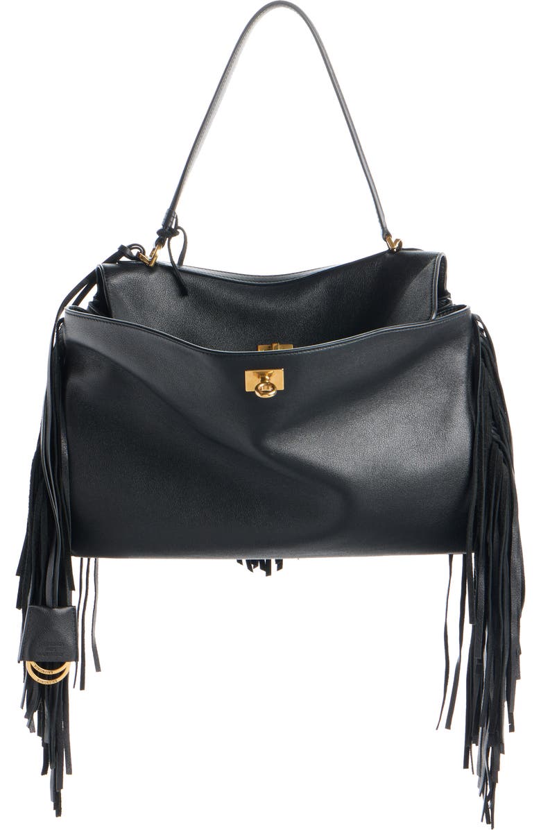 Balenciaga Medium Rodeo Fringe Leather Handbag, Main, color, 1000 Black