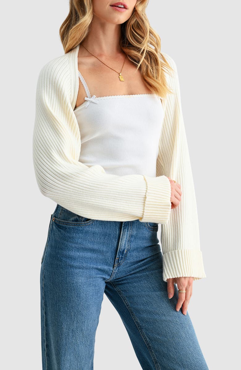 All in Favor Rib Knit Bolero, Alternate, color, White