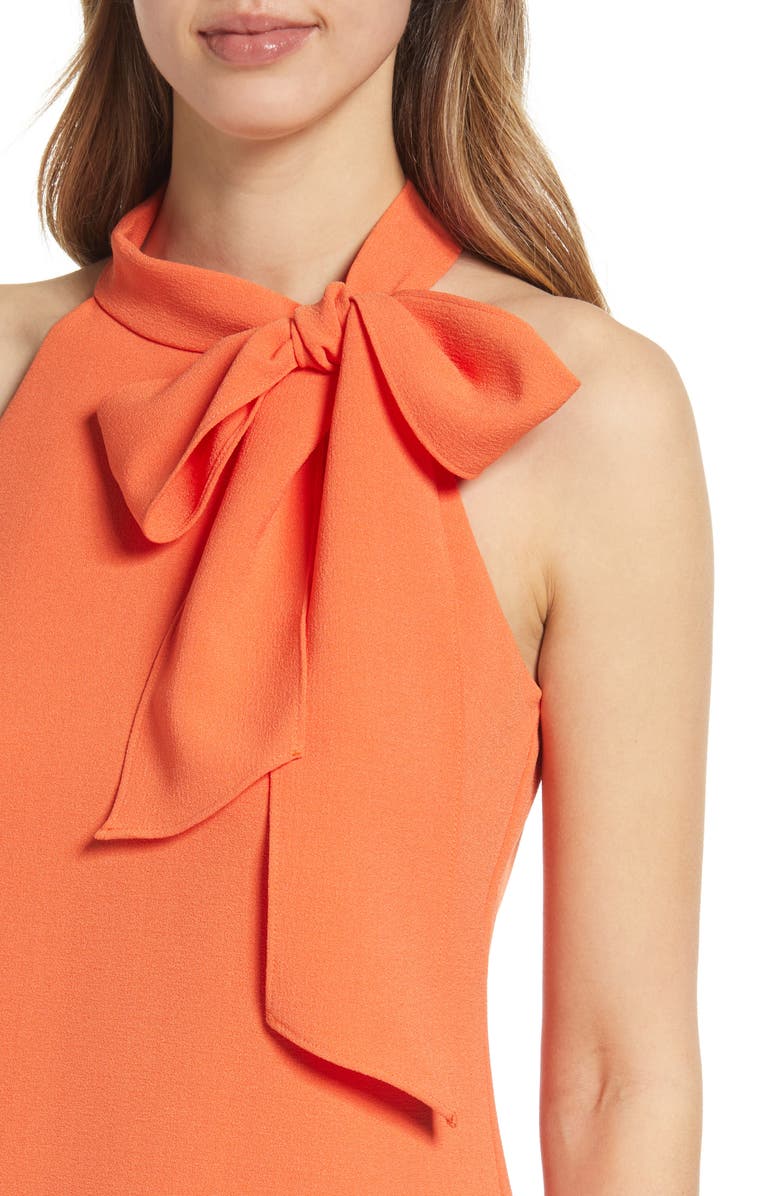 Vince Camuto Tie Neck A-Line Dress, Alternate, color, Tangerine