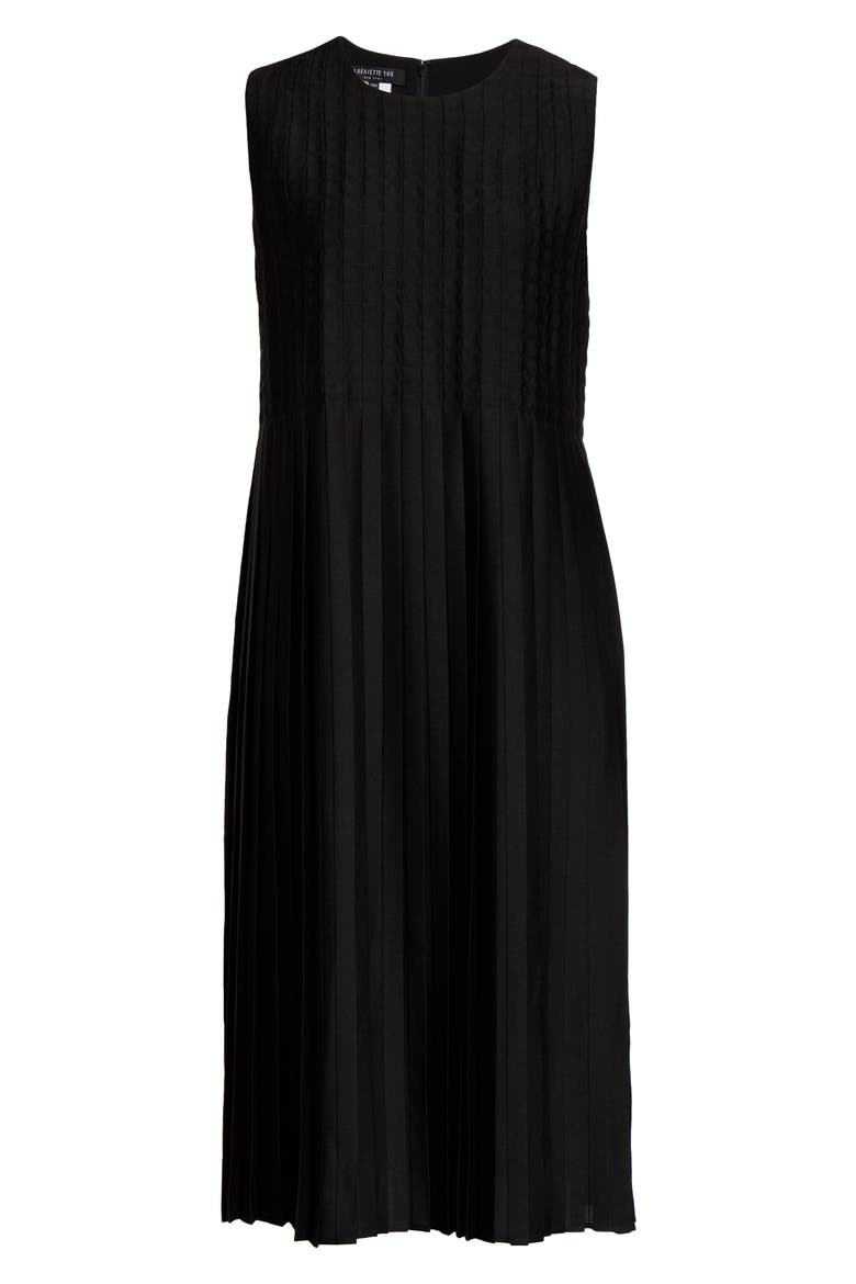 Kendrick Pleated Midi Shift Dress, Alternate, color, BLACK