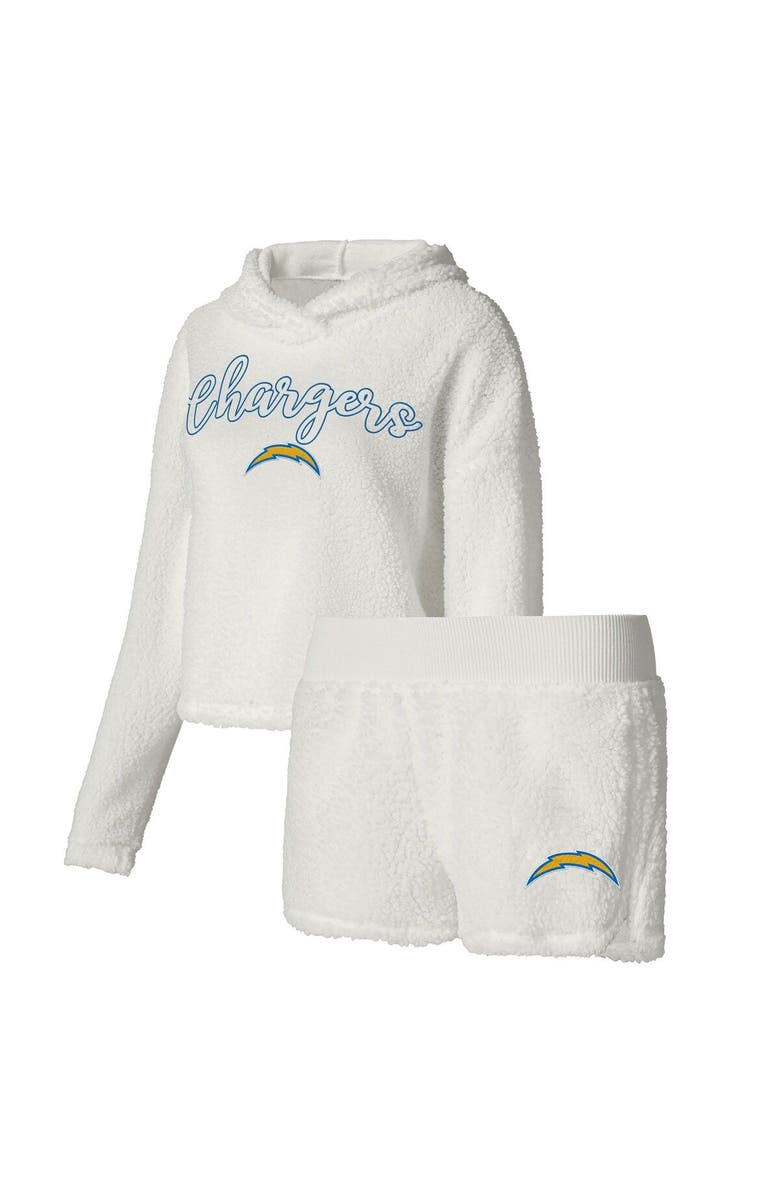 CONCEPTS SPORT Women's Concepts Sport  White Los Angeles Chargers Fluffy Pullover Sweatshirt & Shorts Sleep Set, Main, color, 