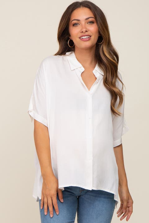 Button Up Dolman Short Sleeve Top