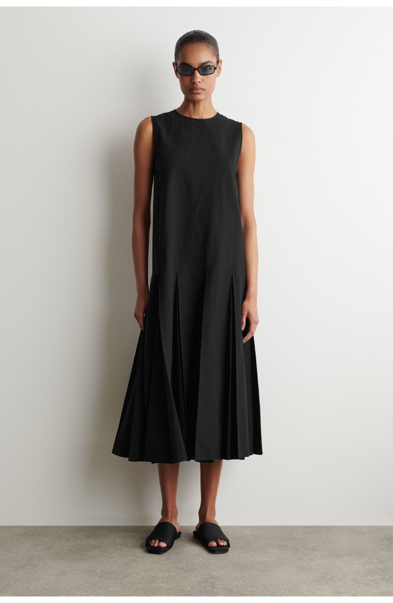 COS Pleated Cotton-linen Maxi Dress, Main, color, Black