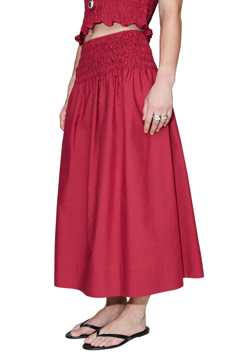 Shirred Waist Midi Skirt, Alternate, color, RED