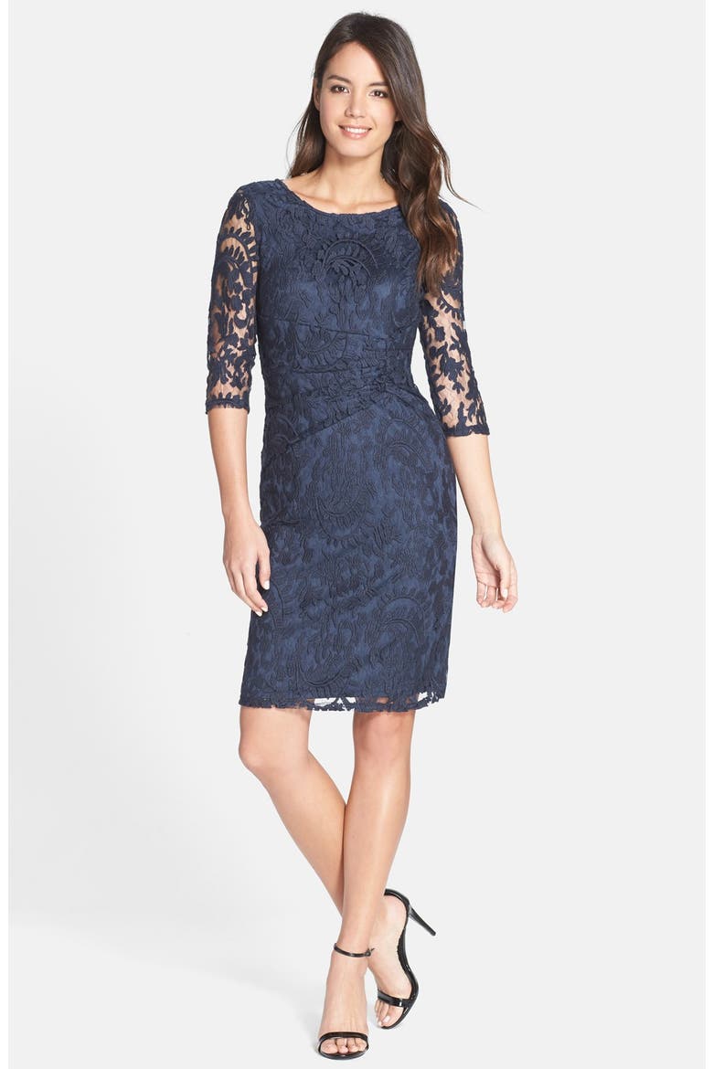 Ruched Lace Sheath Dress, Alternate, color, ECLIPSE