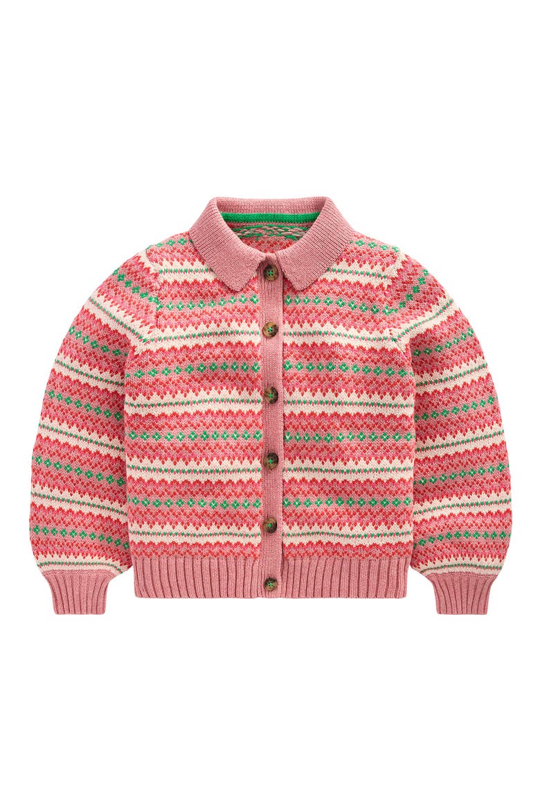 Kids' Fair Isle Cotton Collared Cardigan, Main, color, VINTAGE PINK