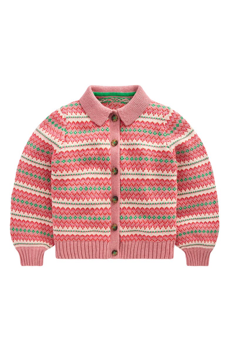 Mini Boden Kids' Fair Isle Cotton Collared Cardigan, Main, color, Vintage Pink