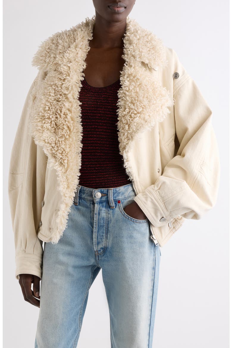 Valineo-GD Faux Fur Collar Denim Jacket, Main, color, ECRU