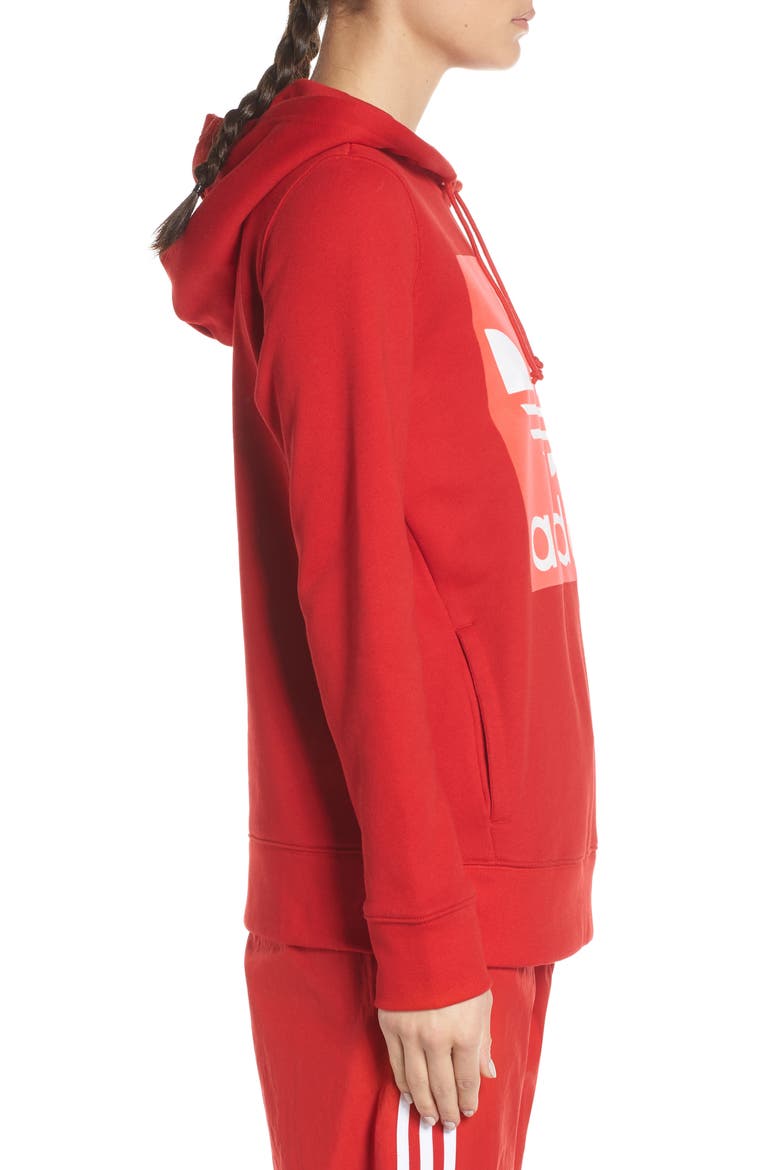 Trefoil Hoodie, Alternate, color, SCARLET