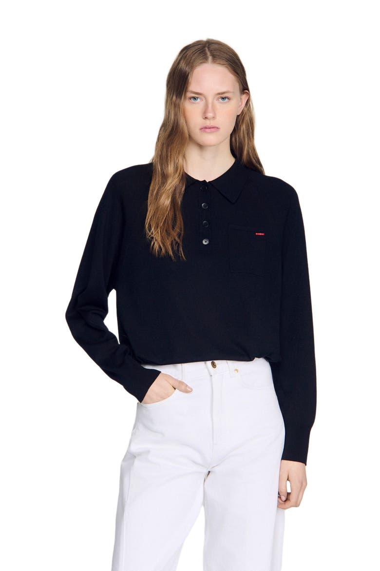 Wool polo shirt with logo, Alternate, color, Black