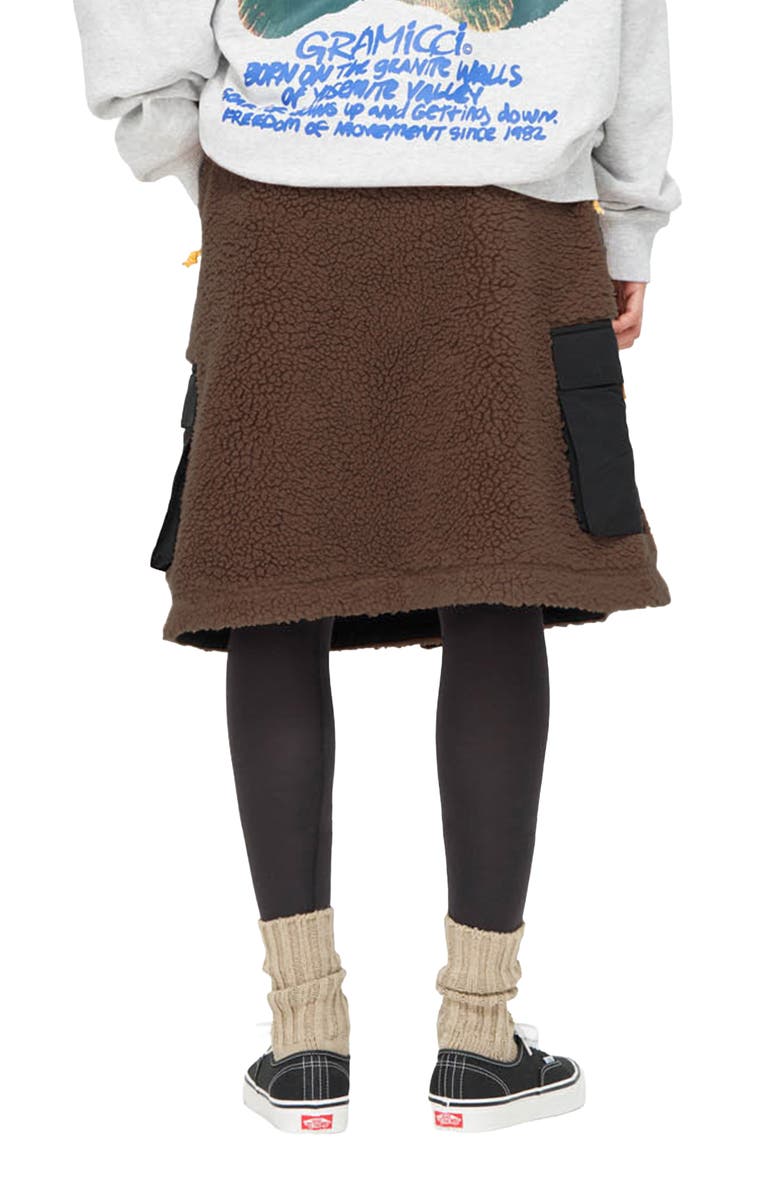 Gramicci Benette Faux Shearling Skirt, Alternate, color, Black X Brown
