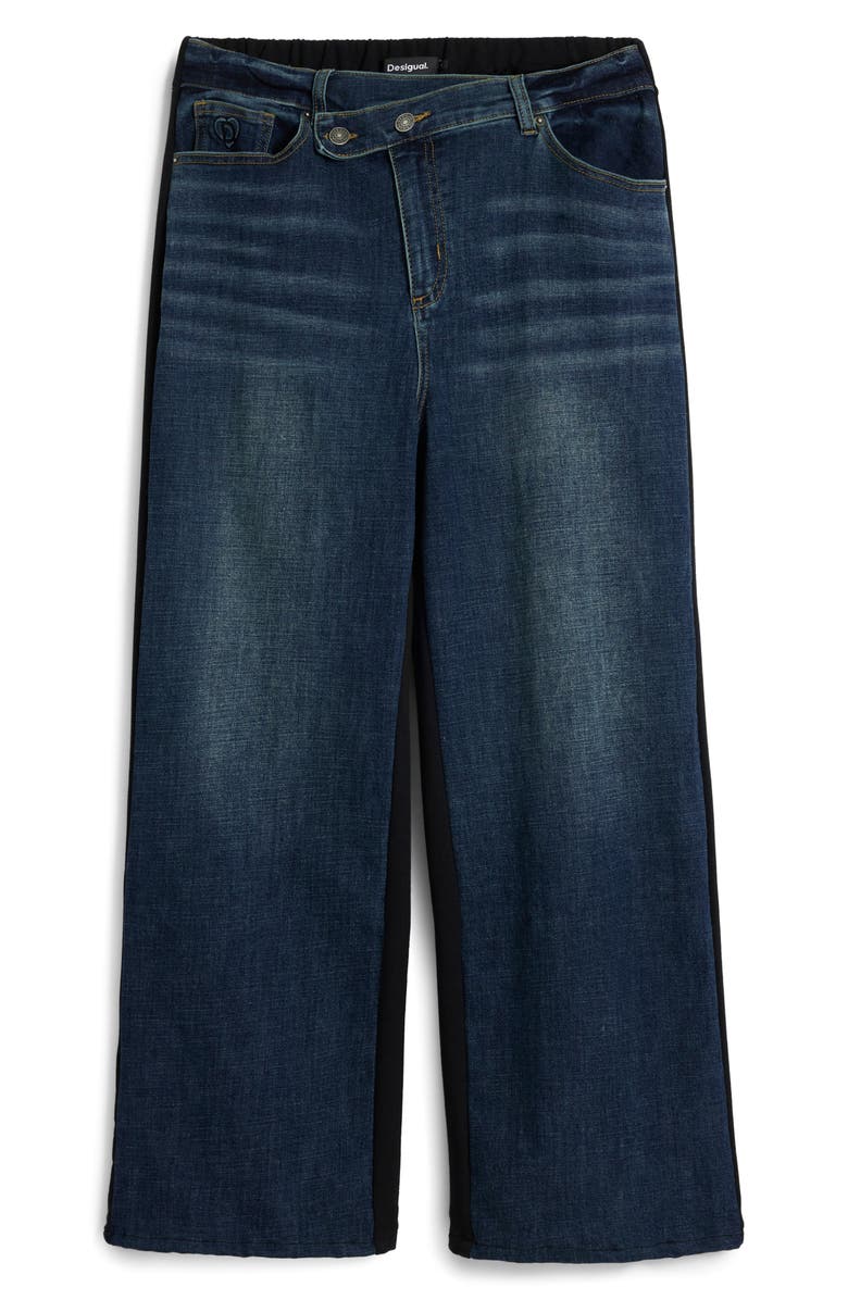 Desigual Crossover Waist Wide Leg Jeans, Alternate, color, Dark Blue