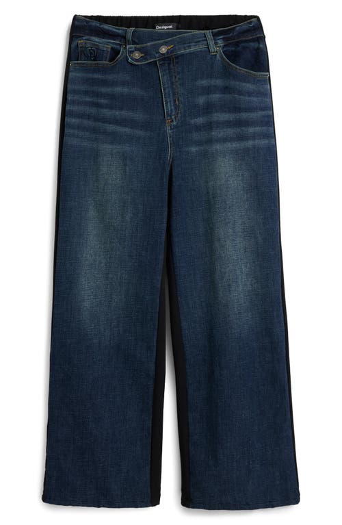Desigual Crossover Waist Wide Leg Jeans In Blue
