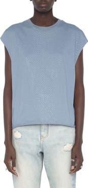 Zadig & Voltaire Cloe Strass Crystal Embellished Dolman Sleeve Top