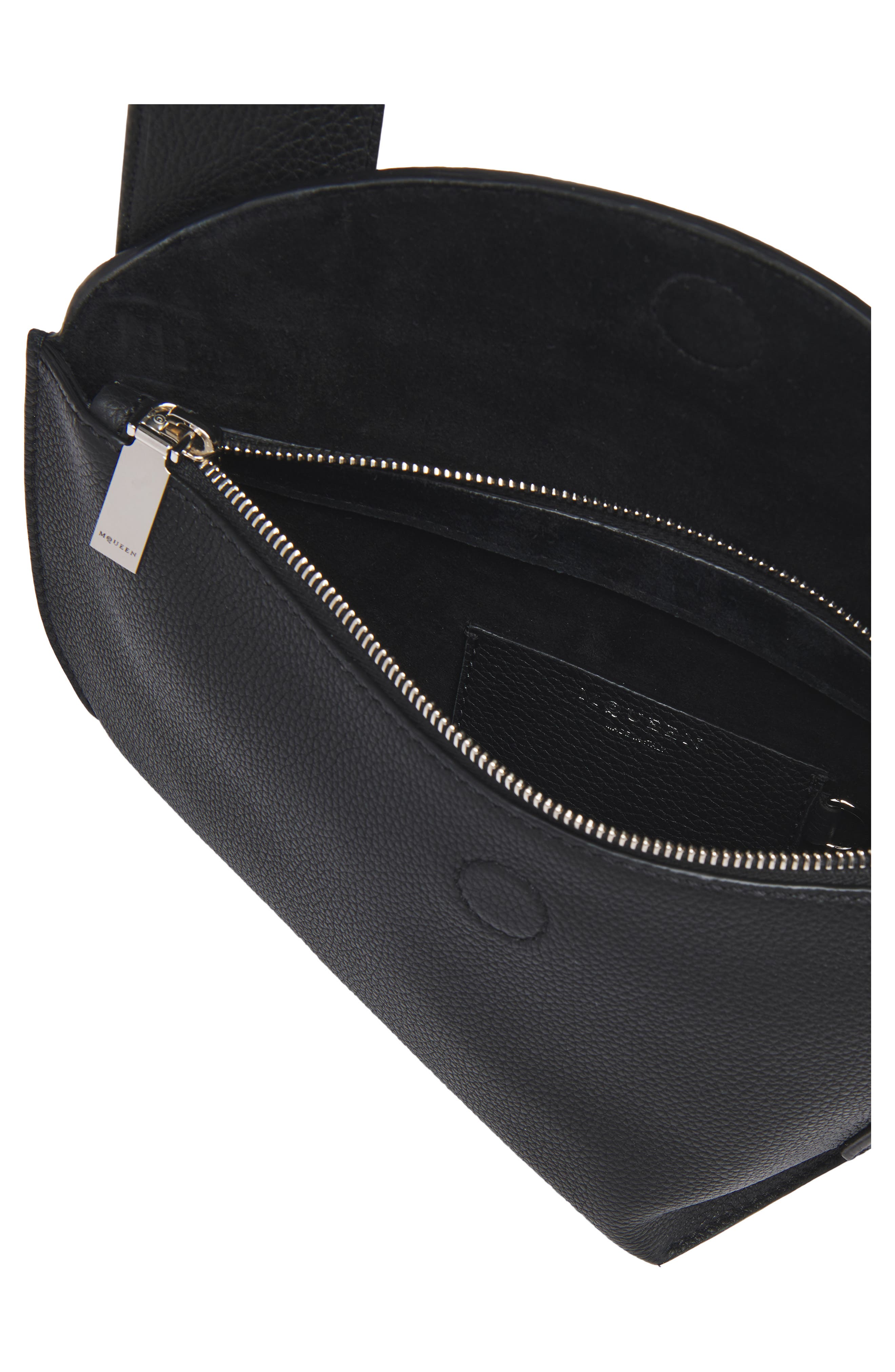 McQueen T-Bar Sling Asymmetric Leather Crossbody Bag, Alternate, color, Black/ Silver