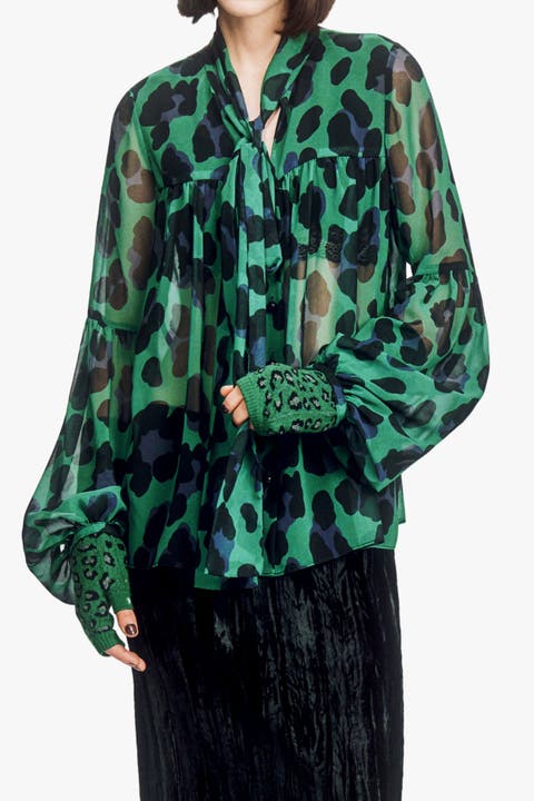 Jewel Jaguar Chiffon Tie Blouse