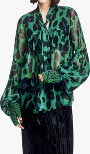 Anna Sui Jewel Jaguar Chiffon Tie Blouse