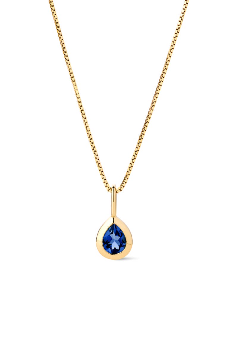 Solid Yellow Gold - Teardrop Charm Necklace, Main, color, Light Blue Sapphire