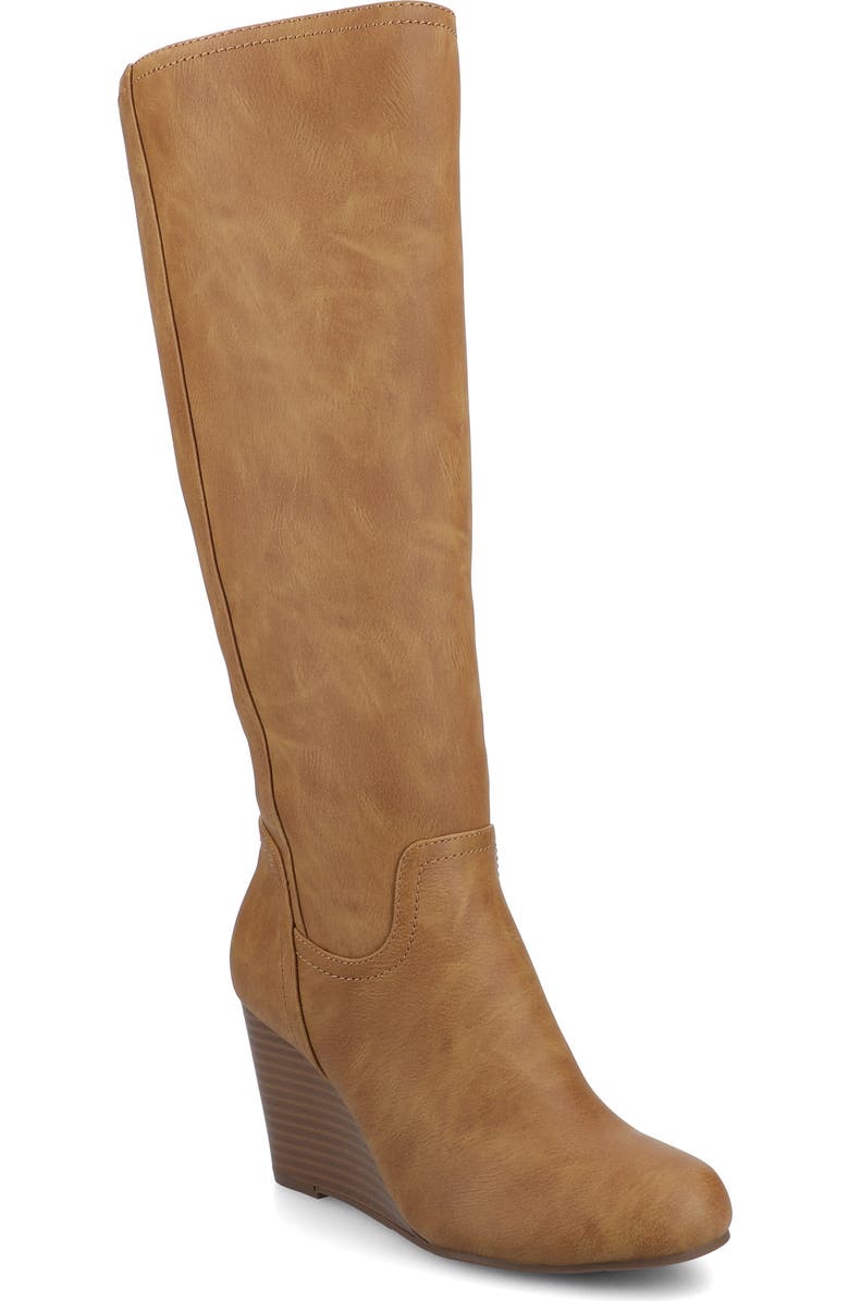 Journee Collection Langly Wedge Heel Tall Boot - Wide Calf, Main, color, Tan