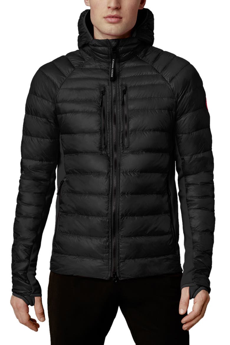 Hybridge Lite 800 Fill Power Hooded Jacket, Main, color, BLACK - NOIR