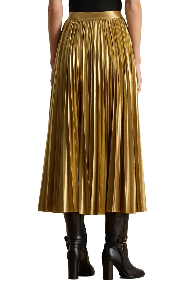 Pleated Metallic Chiffon Midi Skirt, Alternate, color, RELIC GOLD/ GOLD FOIL