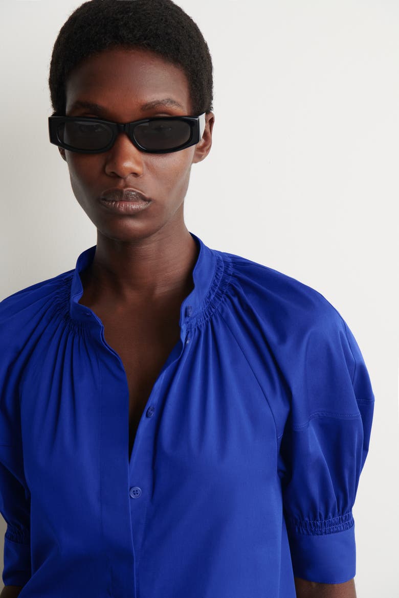 Smocked Puff-sleeve Blouse, Alternate, color, BLUE