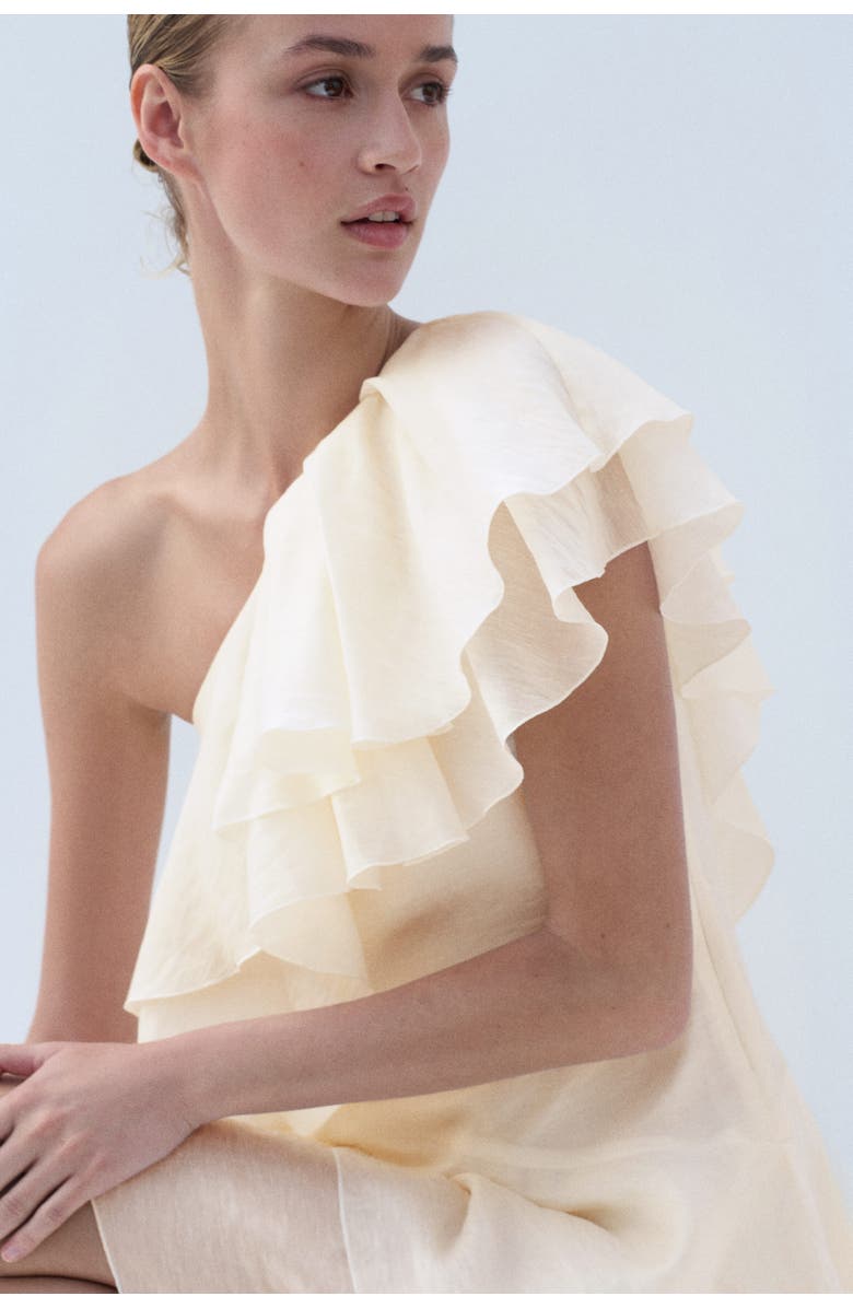 H&M Flounced One-shoulder Dress, Alternate, color, Cream