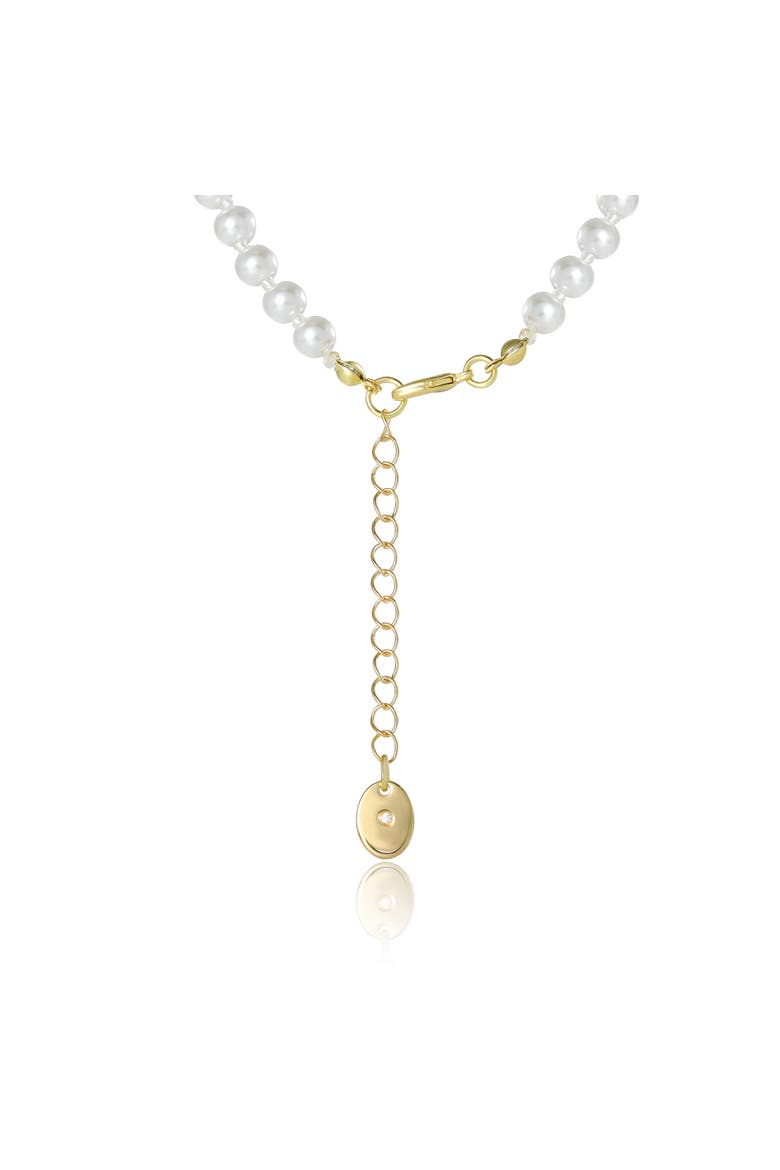 Pearl Necklace with Pavé Bow, Gold-Tone Accents, Alternate, color, White, Gold Tone