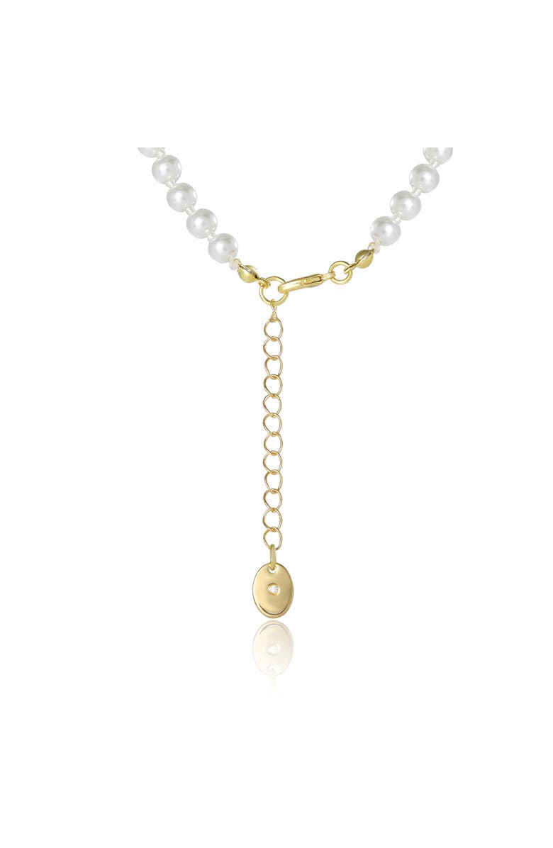 Juicy Couture Pearl Necklace with Pavé Bow, Gold-Tone Accents, Alternate, color, White, Gold Tone