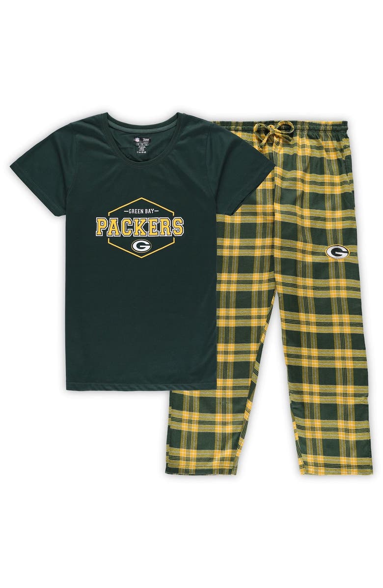 CONCEPTS SPORT Women's Concepts Sport Green/Gold Green Bay Packers Plus Size Badge T-Shirt & Pants Sleep Set, Main, color, 