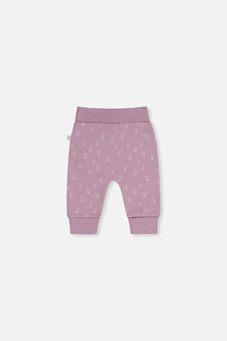 Organic Cotton Foldover Waist Floral Evolutive Pants, Alternate, color, Purple Floral Print