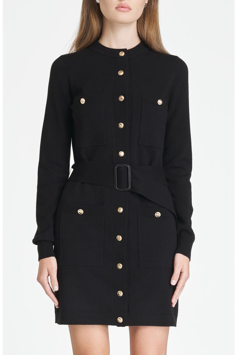 Becca Belted Long Sleeve Sweater Minidress, Alternate, color, BLACK