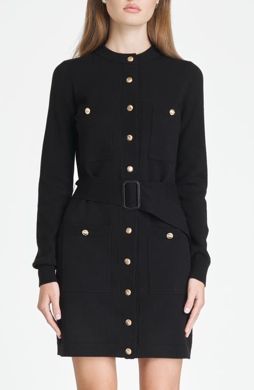 Wayf Becca Belted Long Sleeve Sweater Minidress In Black