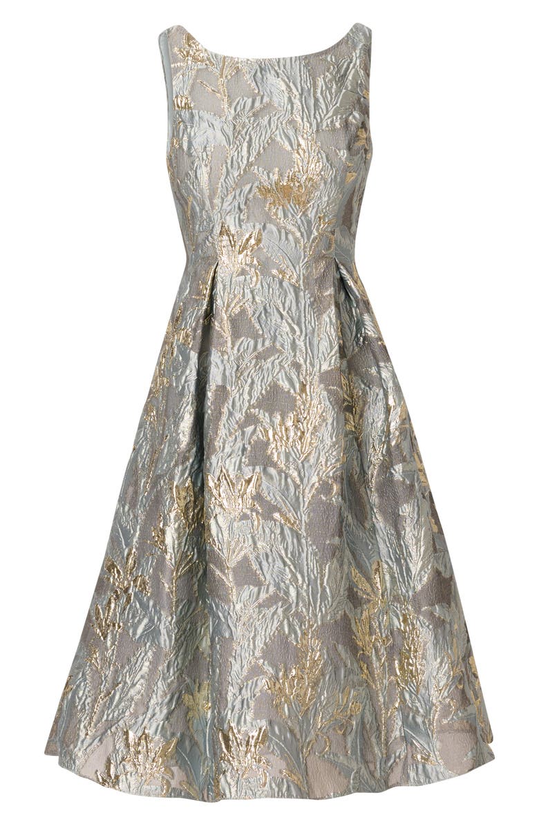 Adrianna Papell Metallic Leaf Jacquard Fit & Flare Cocktail Dress, Alternate, color, 