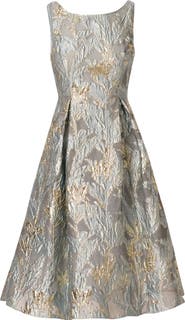 Adrianna Papell Metallic Leaf Jacquard Fit & Flare Cocktail Dress