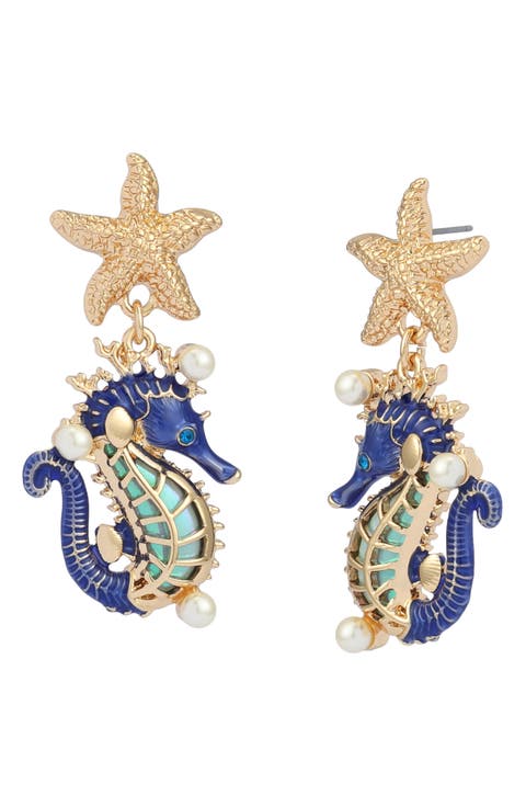 Seahorse Star Drop Earrings