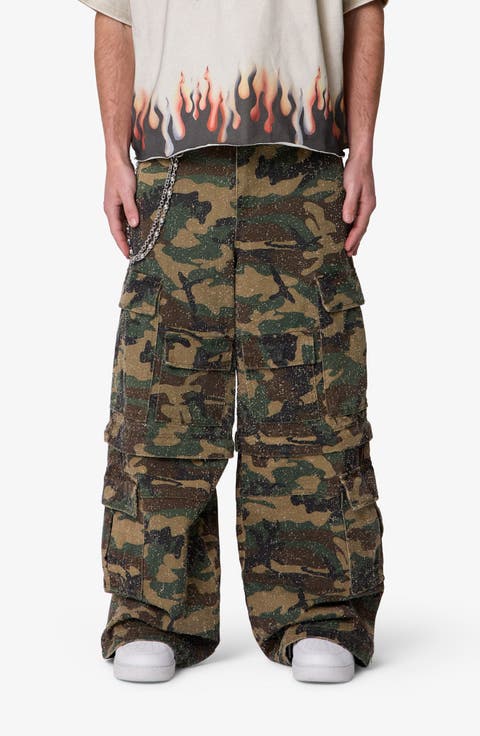 Distressed Camo Wide Leg Cargo Pants