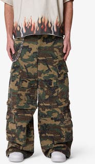 mnml Distressed Camo Wide Leg Cargo Pants